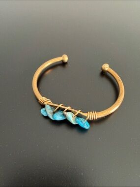 Handcrafted Blue Stone Copper Cuff Bracelet